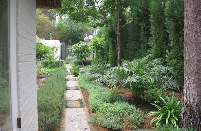 Garden design by Shirley Wallington — Vegetable garden hidden behind the house